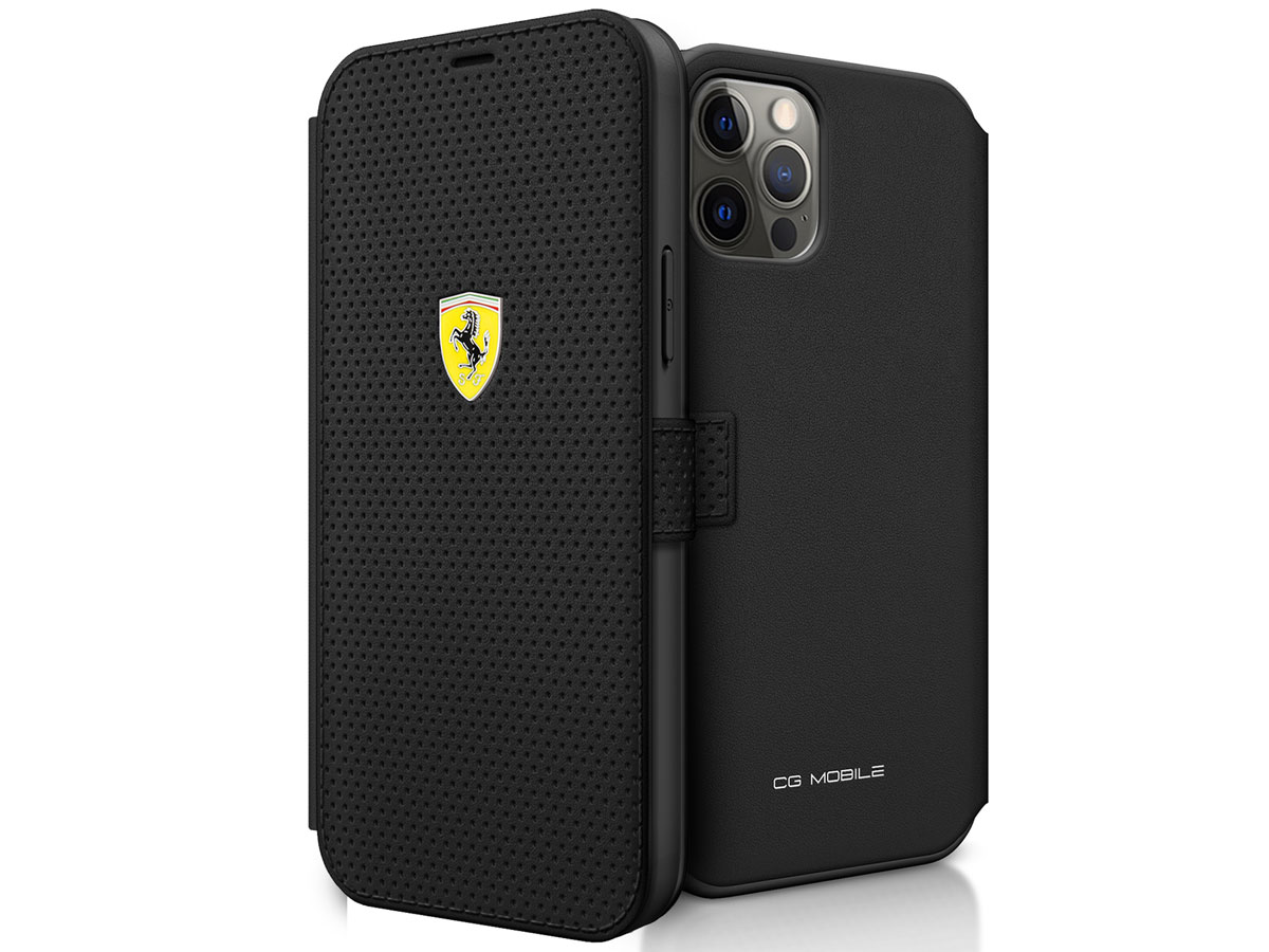 Ferrari On Track Perforated Bookcase Zwart - iPhone 12 Mini Hoesje