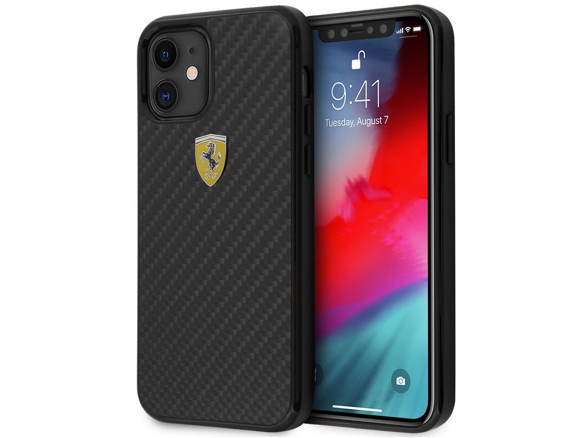 Ferrari Carbon Hard Case Zwart - iPhone 12 Mini Hoesje