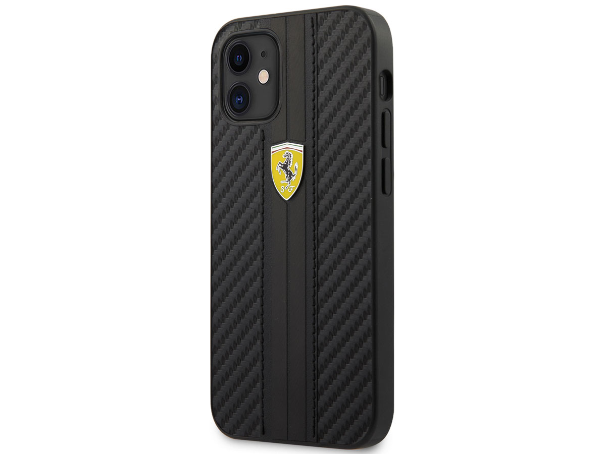 Ferrari Carbon PU Case Zwart - iPhone 12 Mini Hoesje