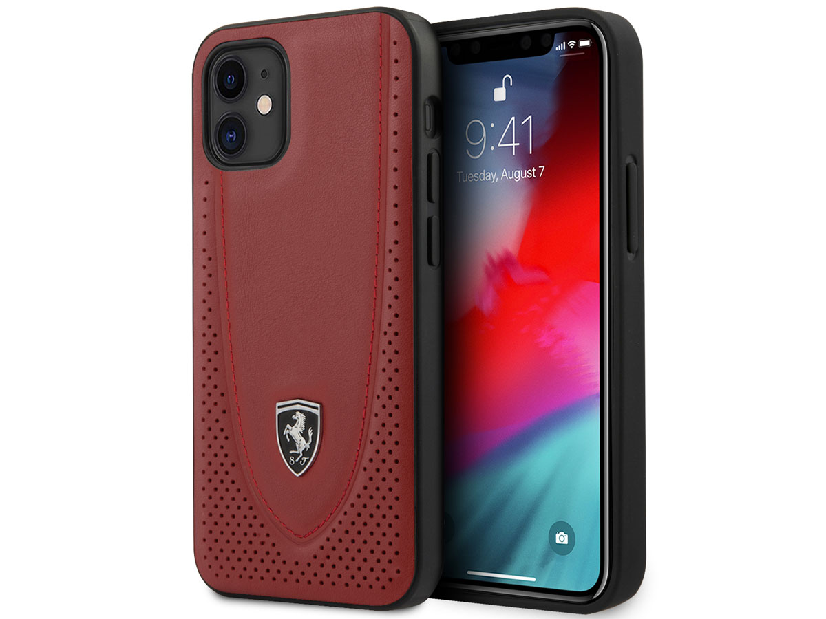 Ferrari Perforated Leather Case Rood - iPhone 12 Mini Hoesje