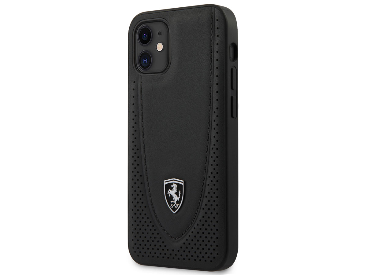 Ferrari Perforated Leather Case Zwart - iPhone 12 Mini Hoesje