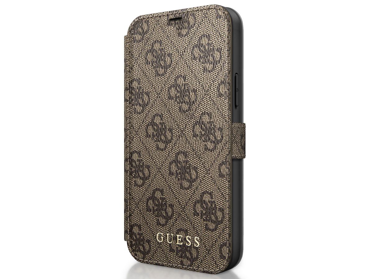 Guess 4G Monogram Bookcase Bruin - iPhone 12 Mini hoesje