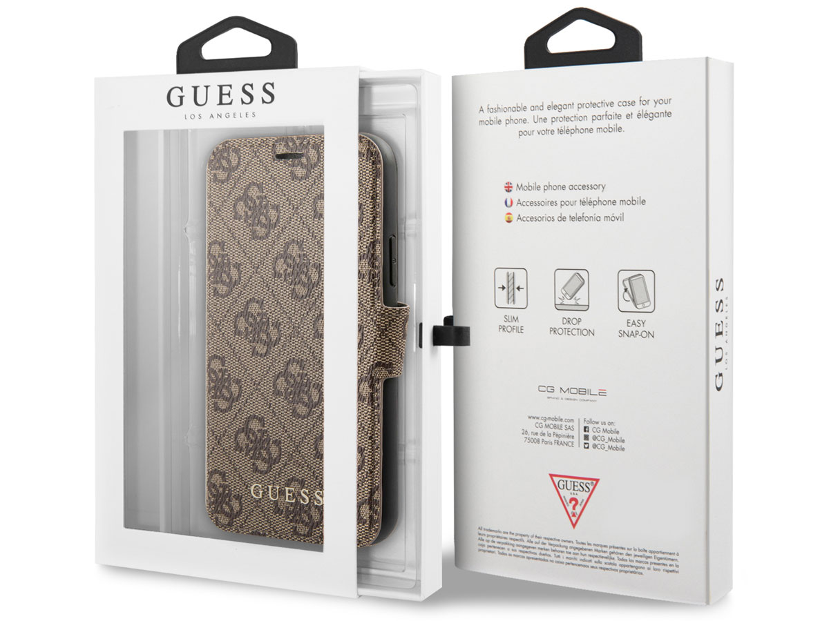 Guess 4G Monogram Bookcase Bruin - iPhone 12 Mini hoesje