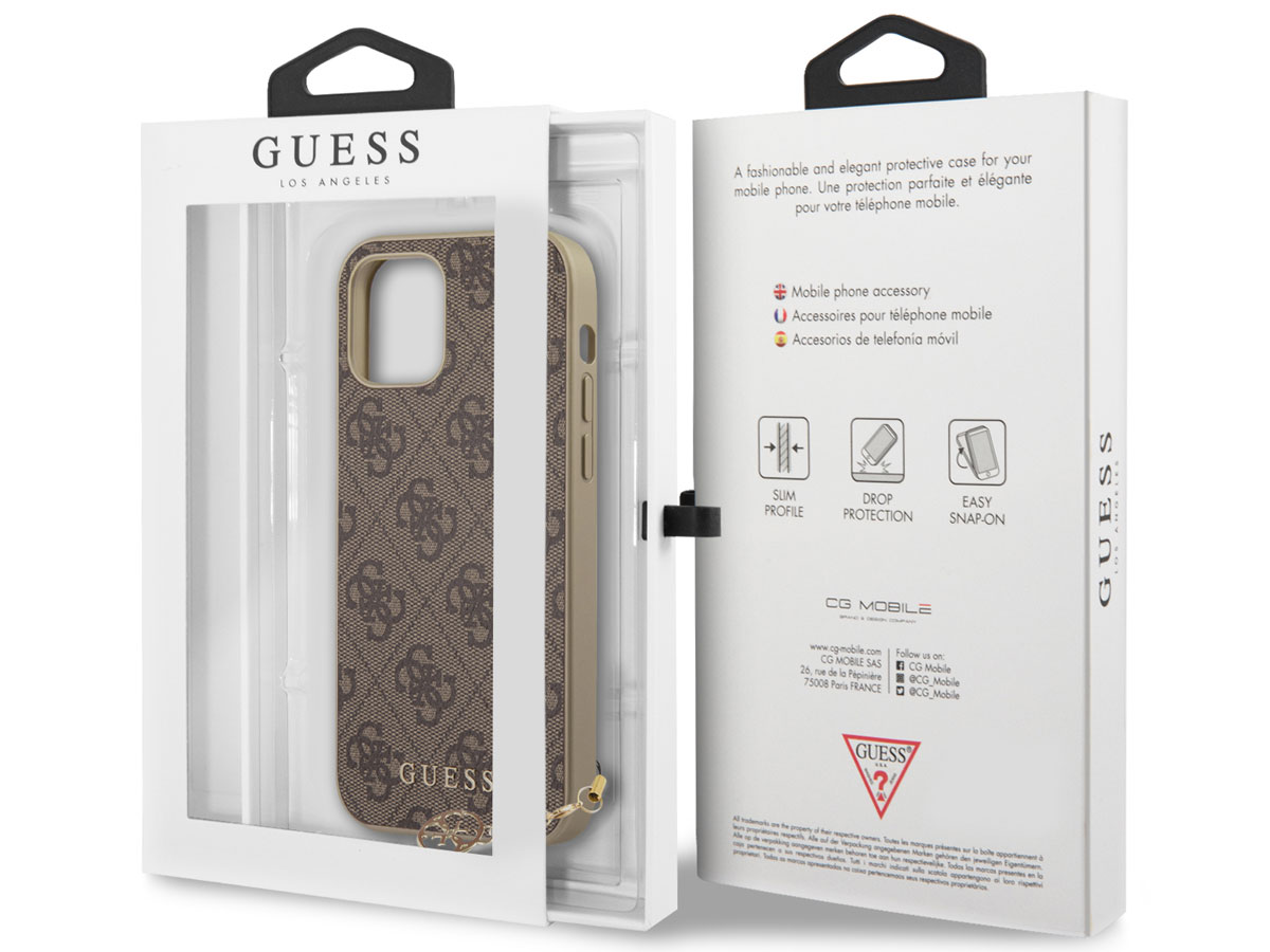 Guess 4G Monogram Charm Case Bruin - iPhone 12 Mini hoesje