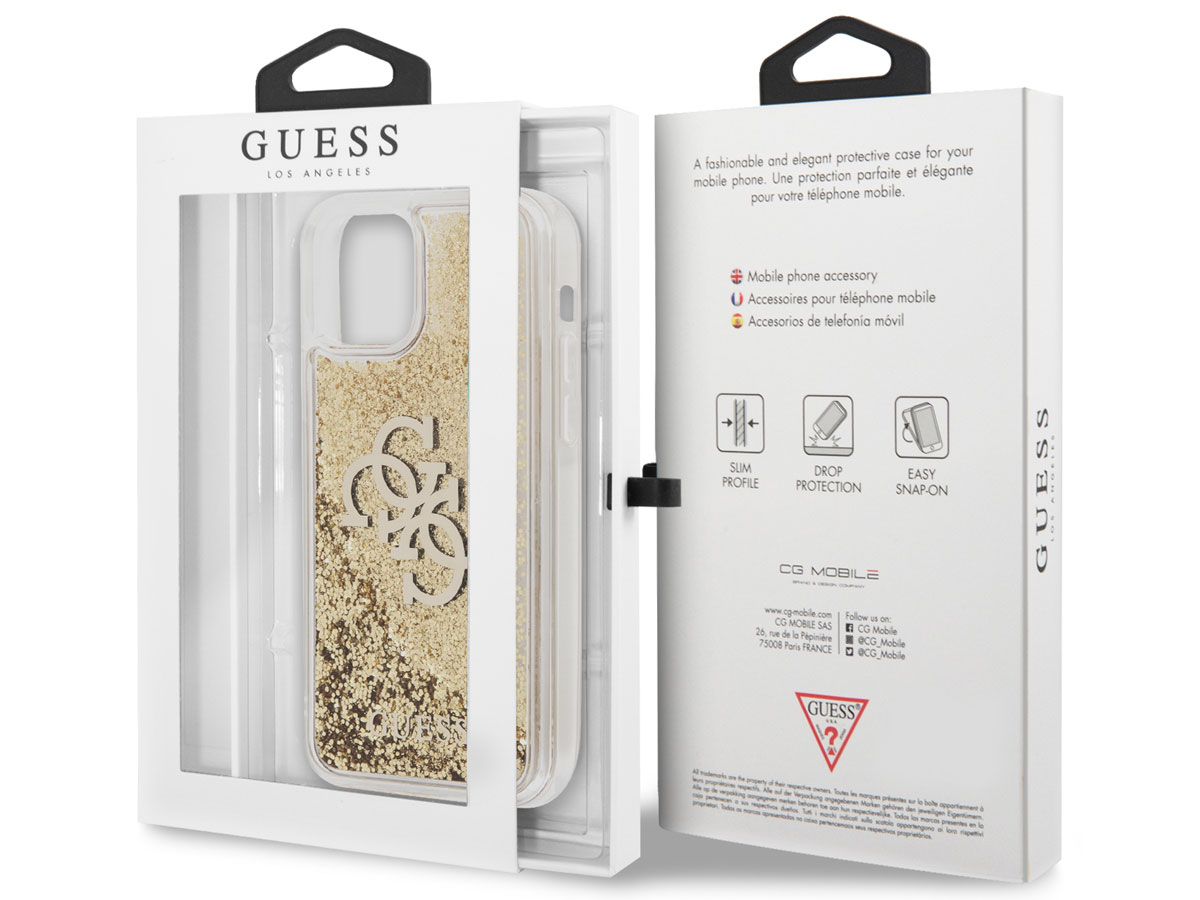 Guess Big 4G Liquid Glitter Case Goud - iPhone 12 Mini hoesje