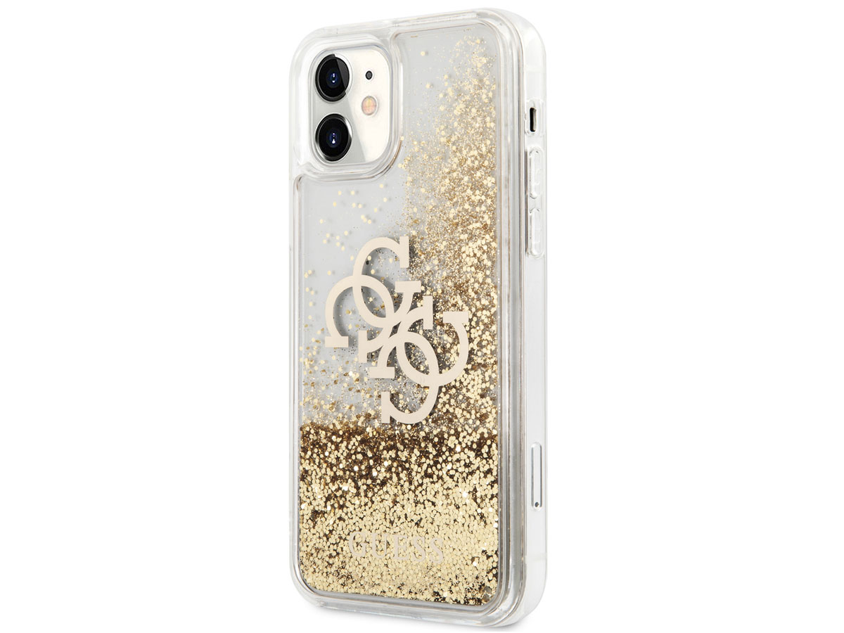 Guess Big 4G Liquid Glitter Case Goud - iPhone 12 Mini hoesje