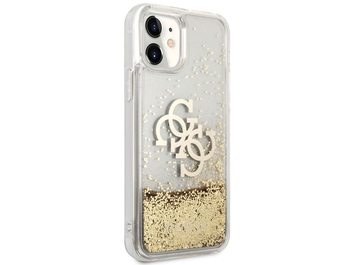 Guess Big 4G Liquid Glitter Case Goud - iPhone 12 Mini hoesje