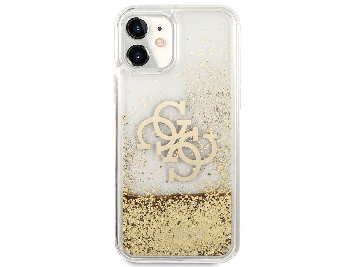 Guess Big 4G Liquid Glitter Case Goud - iPhone 12 Mini hoesje