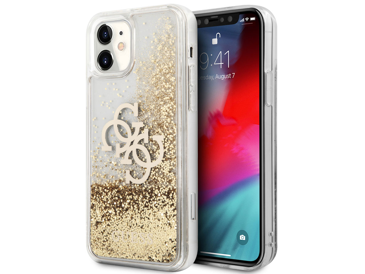 Guess Big 4G Liquid Glitter Case Goud - iPhone 12 Mini hoesje