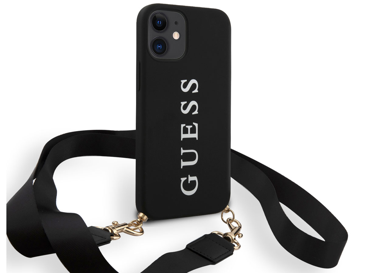 Guess Logo Necklace Case Zwart - iPhone 12 Mini hoesje