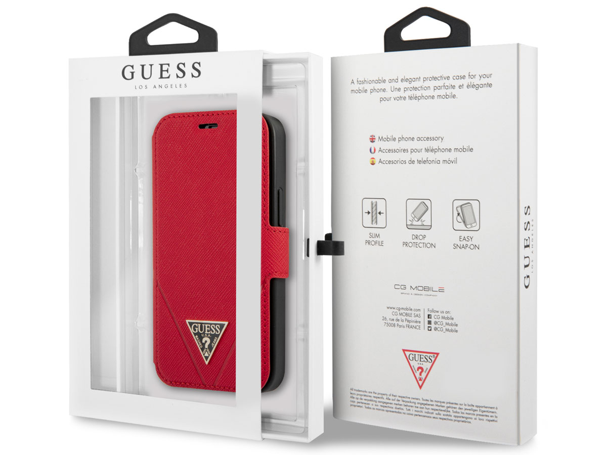 Guess Saffiano BookCase Rood - iPhone 12 Mini hoesje