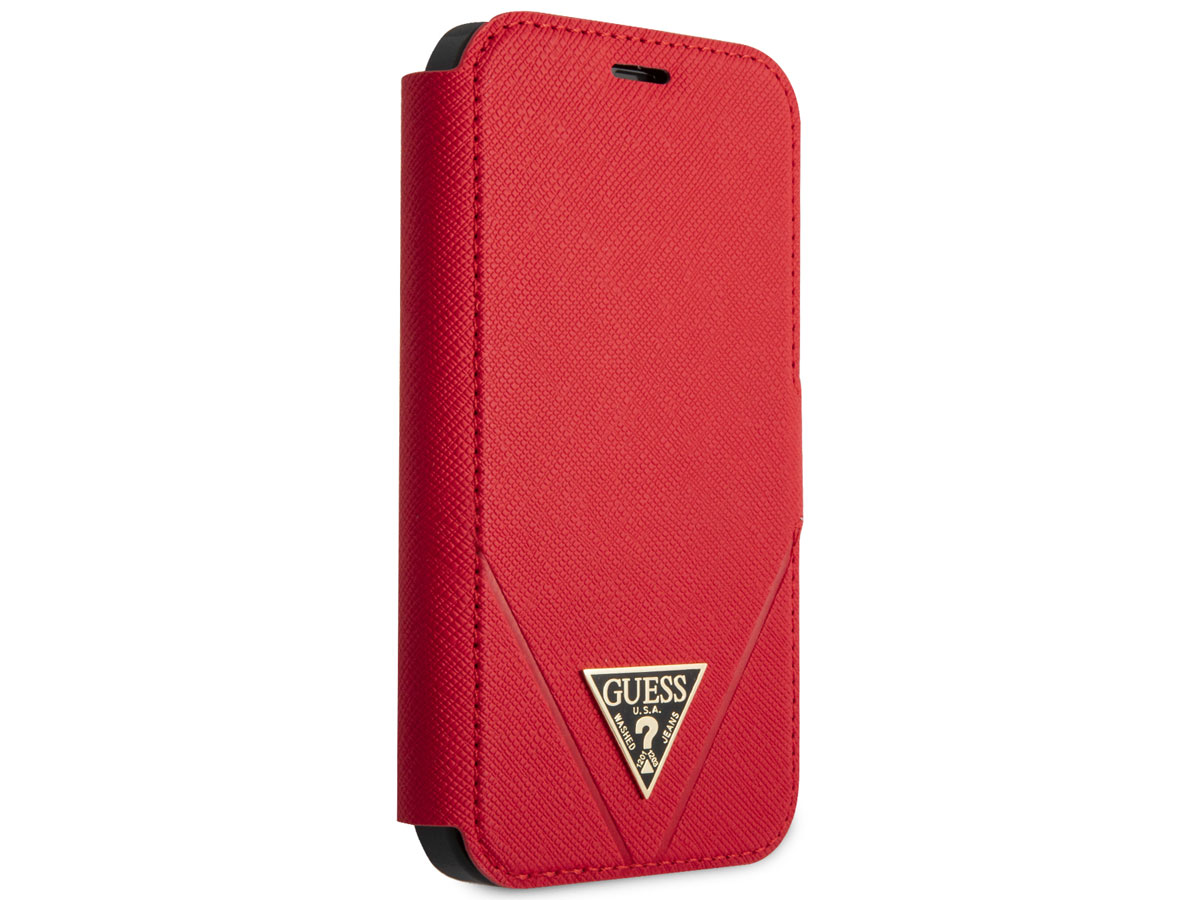 Guess Saffiano BookCase Rood - iPhone 12 Mini hoesje