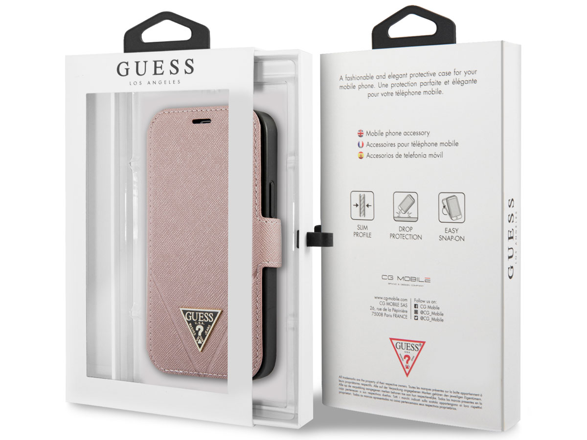 Guess Saffiano BookCase Roze - iPhone 12 Mini hoesje