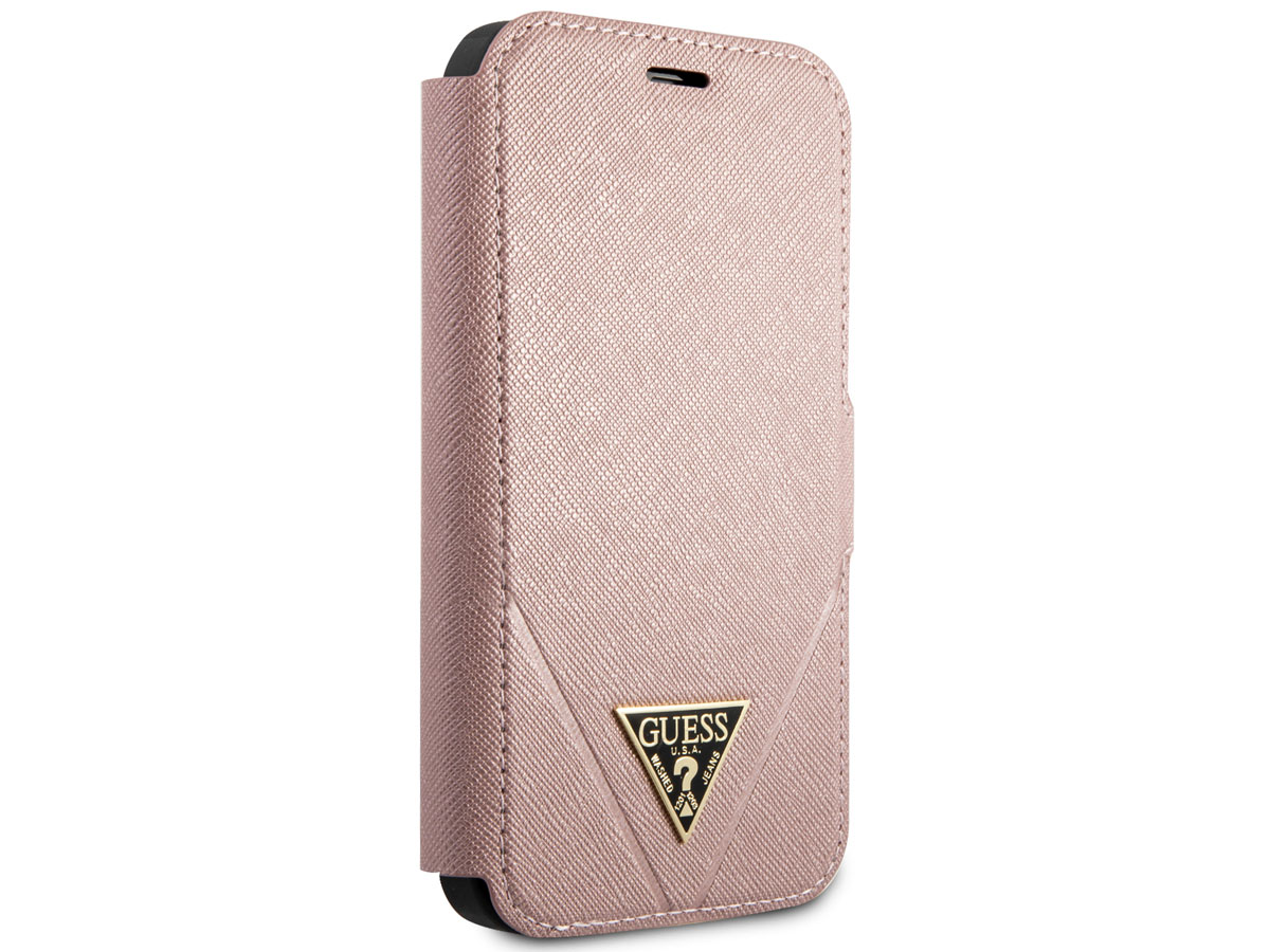 Guess Saffiano BookCase Roze - iPhone 12 Mini hoesje