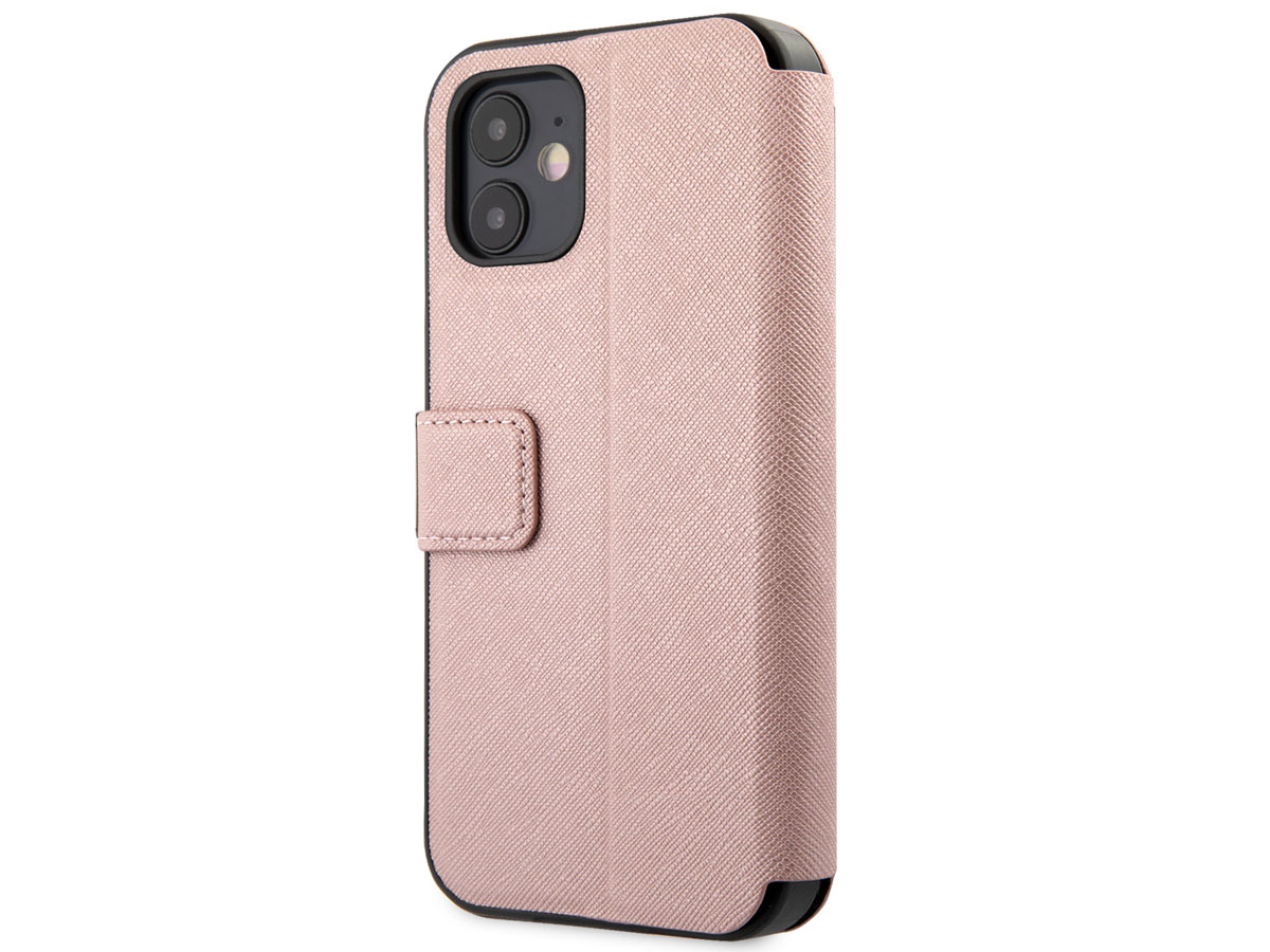 Guess Saffiano BookCase Roze - iPhone 12 Mini hoesje