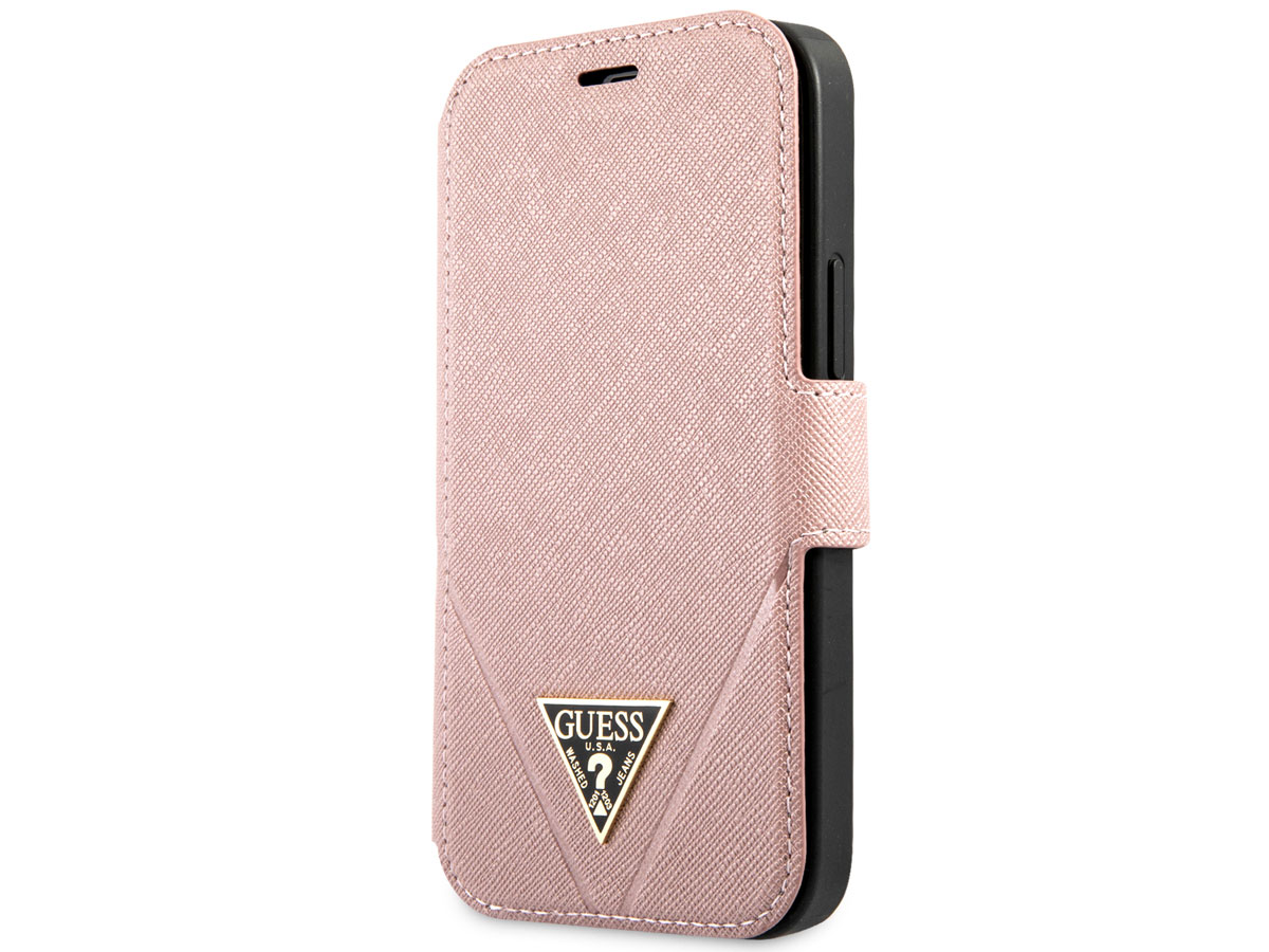 Guess Saffiano BookCase Roze - iPhone 12 Mini hoesje