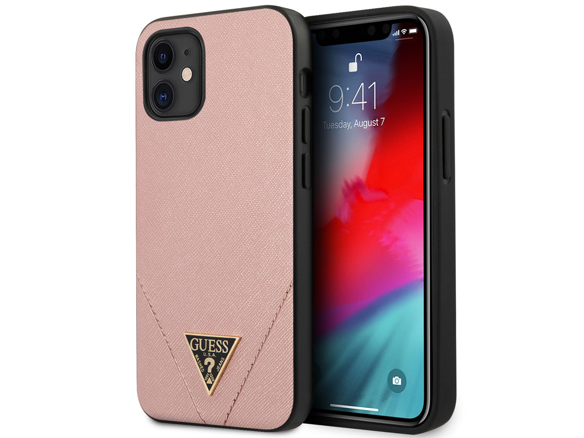 Guess Saffiano Case Roze - iPhone 12 Mini hoesje