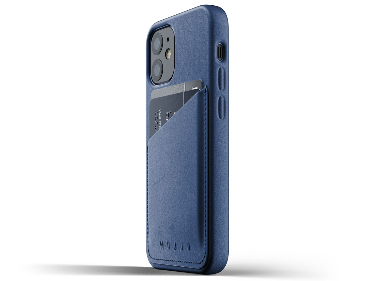 Mujjo Full Leather Wallet Case Blauw - iPhone 12 Mini Hoesje Leer