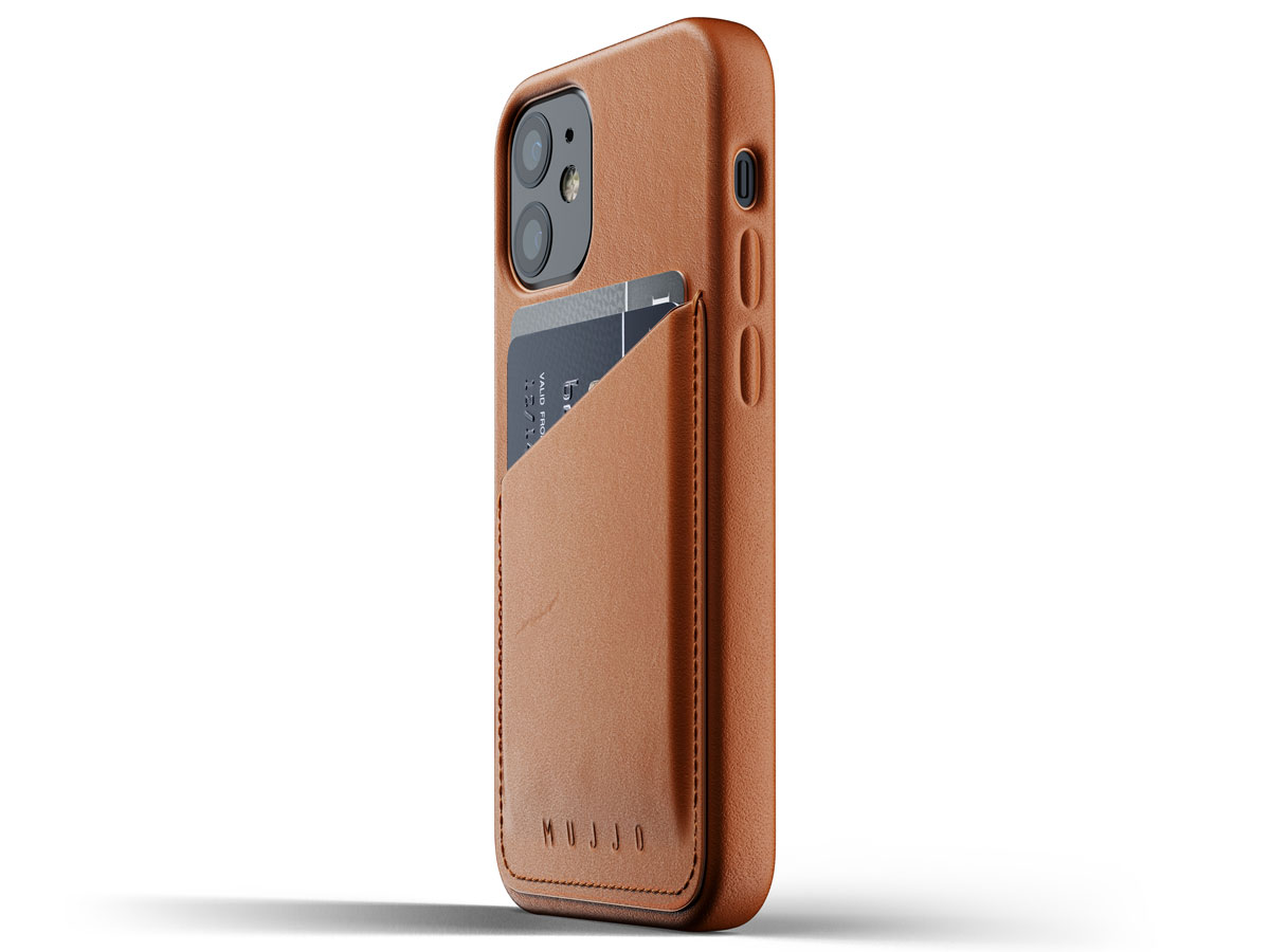 Mujjo Full Leather Wallet Case Tan - iPhone 12 Mini Hoesje Leer