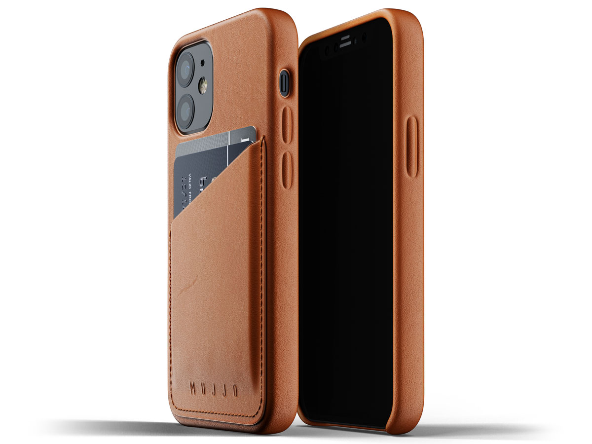 Mujjo Full Leather Wallet Case Tan - iPhone 12 Mini Hoesje Leer Cognac