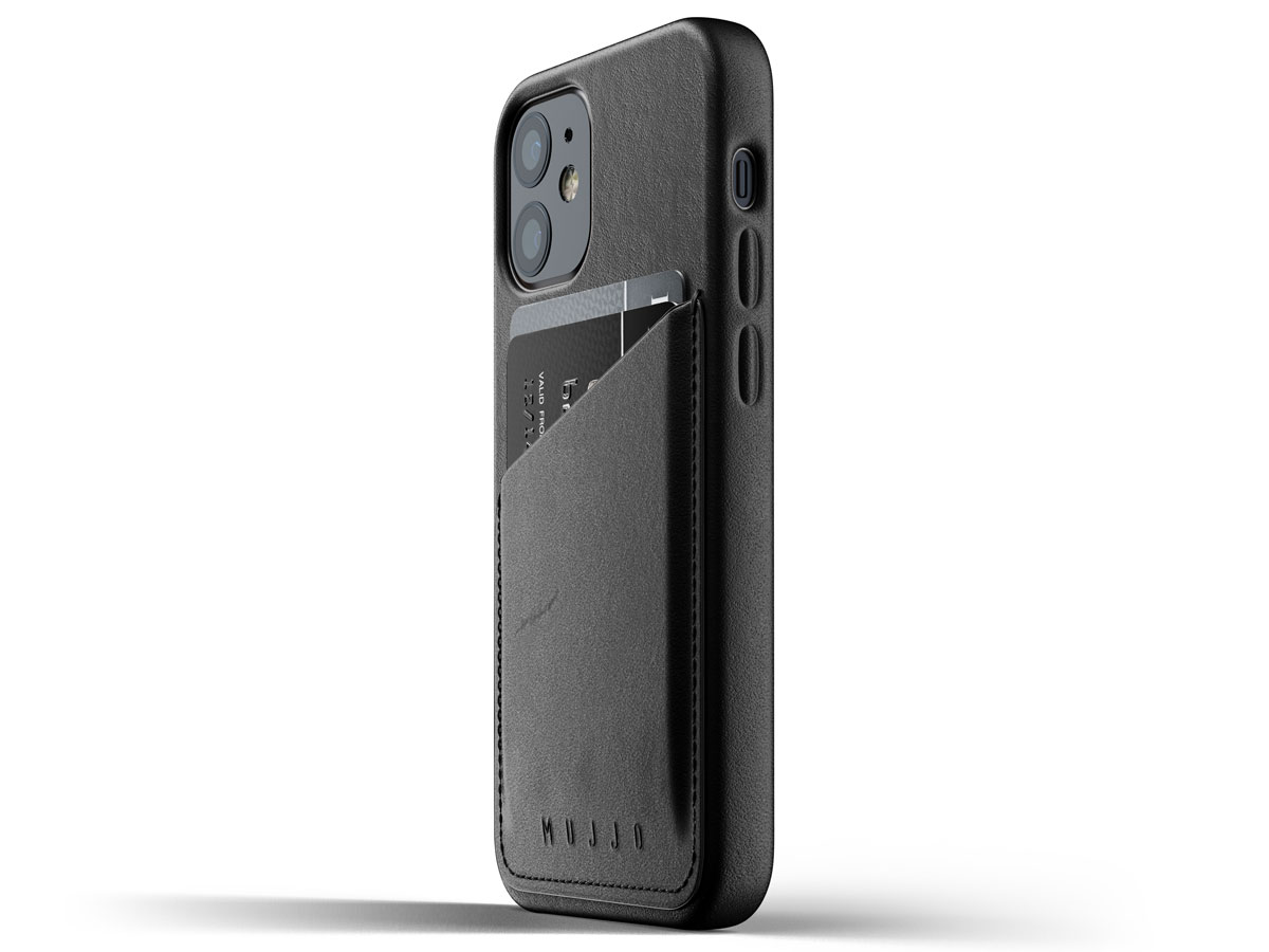 Mujjo Full Leather Wallet Case Zwart - iPhone 12 Mini Hoesje Leer