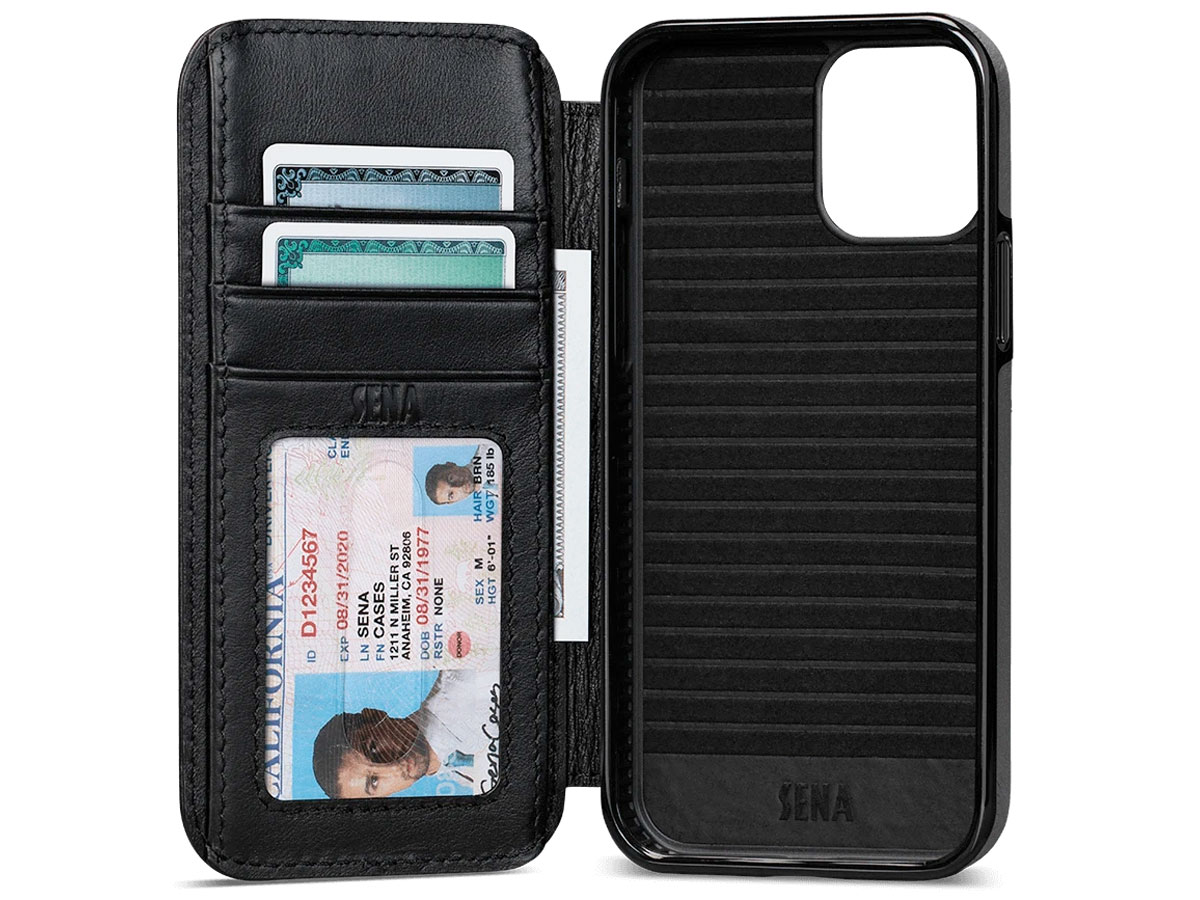 Sena Walletbook Zwart - iPhone 12 Mini Hoesje Leer