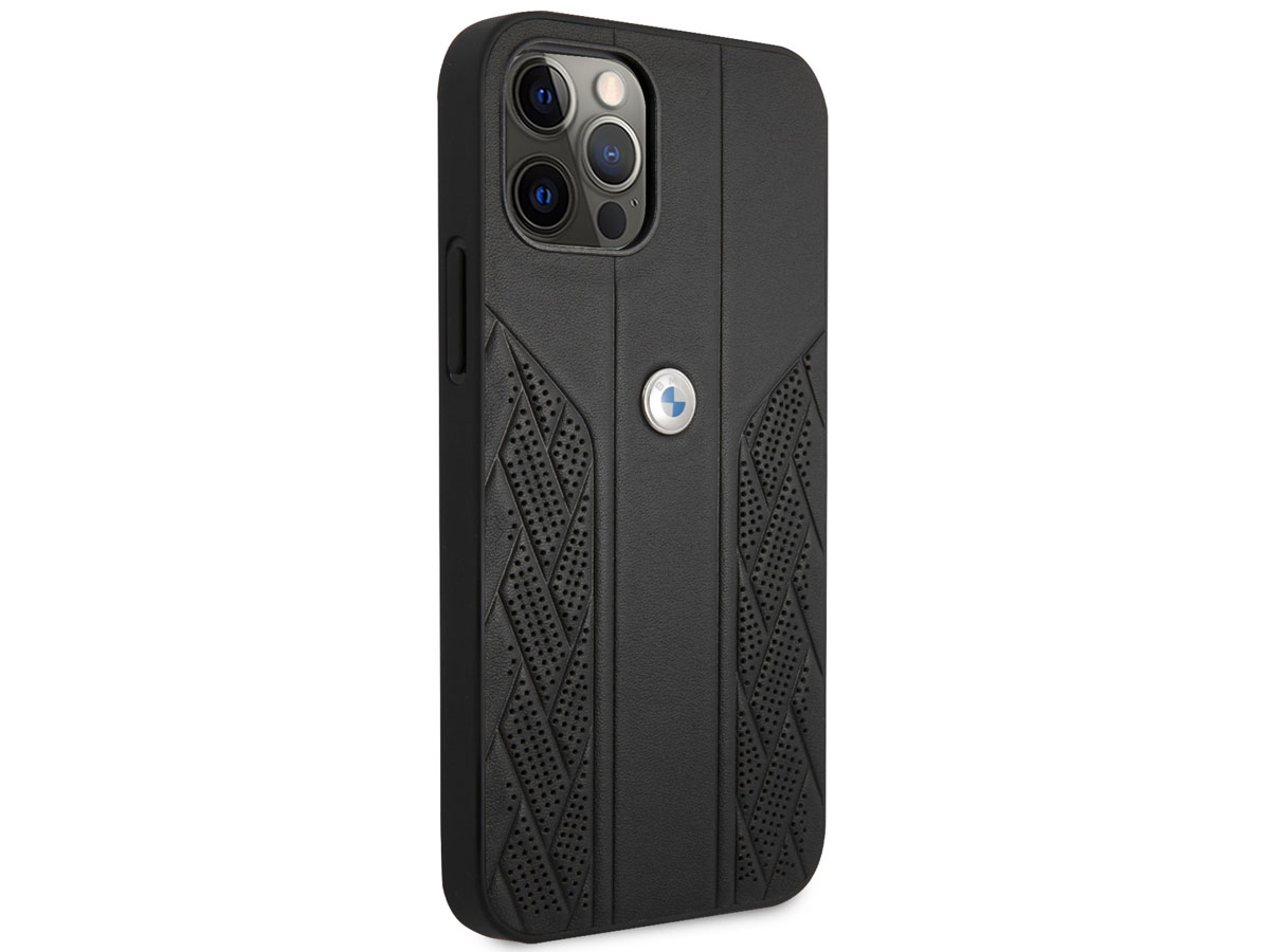 BMW Signature Leather Seat Case Zwart - iPhone 12/12 Pro hoesje