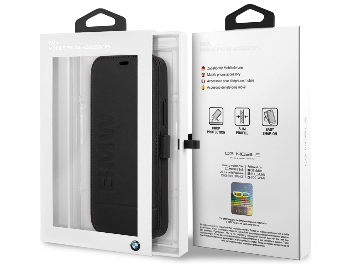 BMW Signature Bookcase Zwart Leer - iPhone 12/12 Pro hoesje
