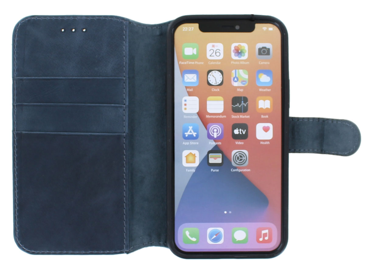 Classic 2in1 Leather Case Blauw - iPhone 12/12 Pro Hoesje Leer