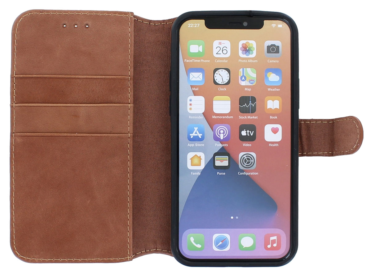 Classic 2in1 Leather Case Cognac - iPhone 12/12 Pro Hoesje Leer