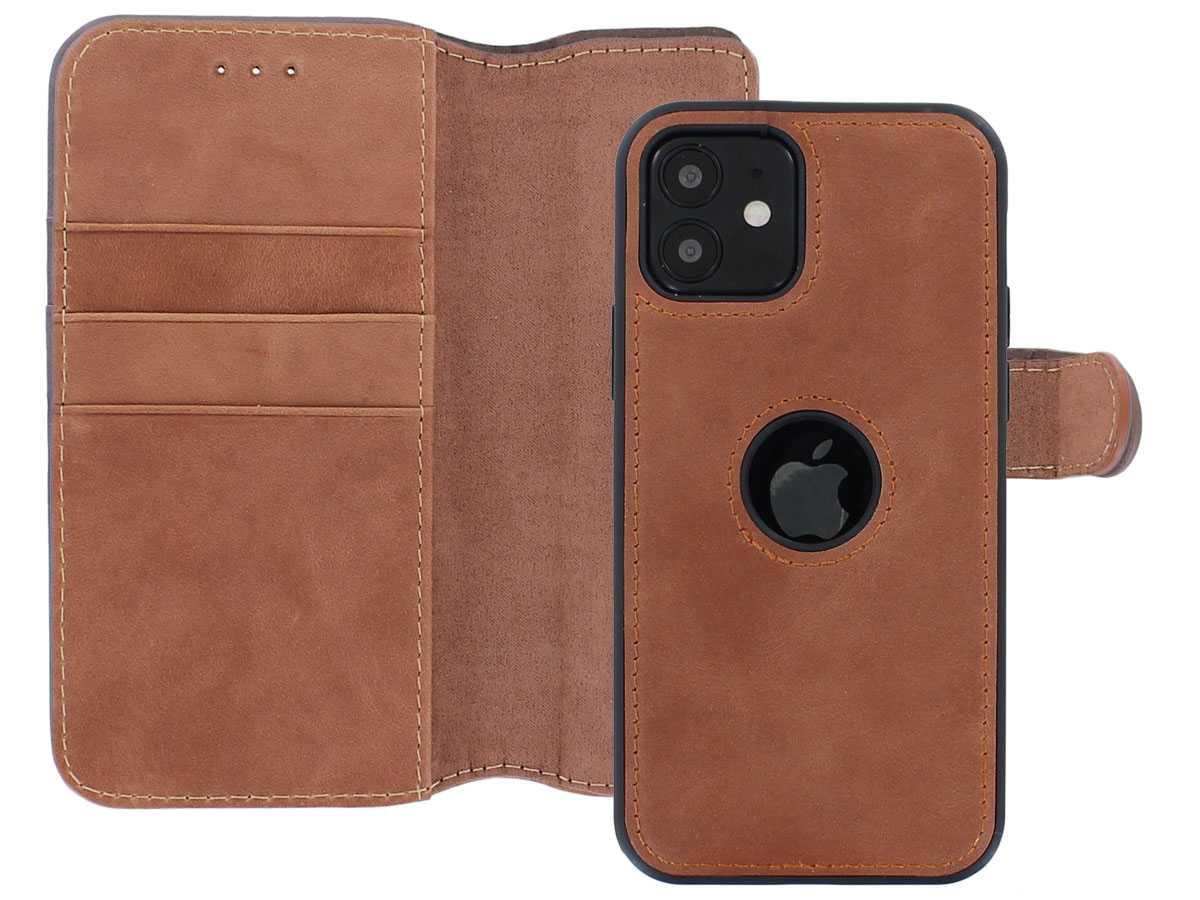 Classic 2in1 Leather Case Cognac - iPhone 12/12 Pro Hoesje Leer