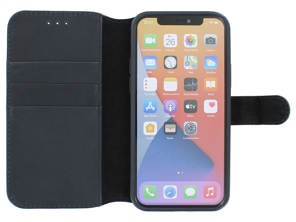 Classic 2in1 Leather Case Zwart - iPhone 12/12 Pro Hoesje Leer