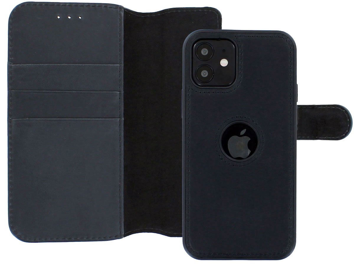 Classic 2in1 Leather Case Zwart - iPhone 12/12 Pro Hoesje Leer