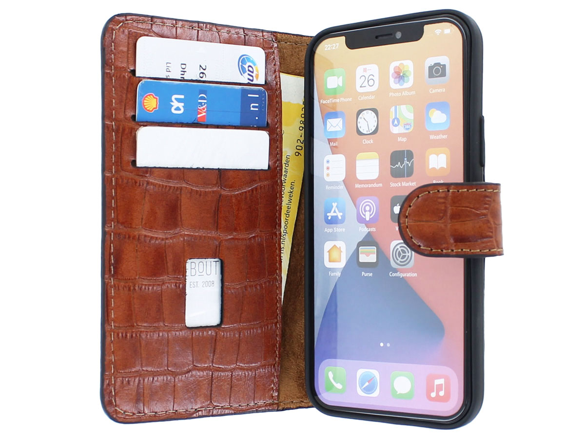 Classic Croco Leather Book Case Cognac - iPhone 12/12 Pro hoesje