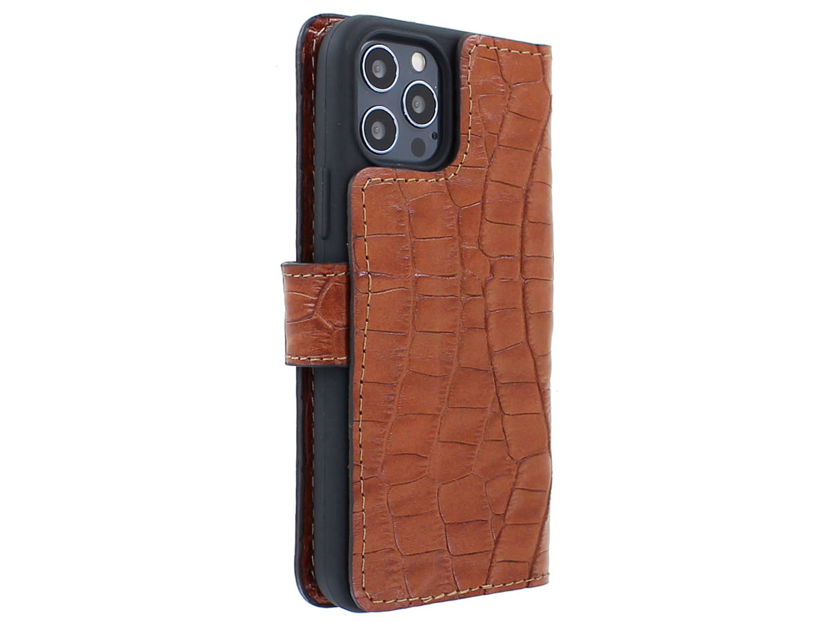 Classic Croco Leather Book Case Cognac - iPhone 12/12 Pro hoesje