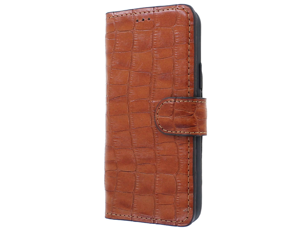 Classic Croco Leather Book Case Cognac - iPhone 12/12 Pro hoesje