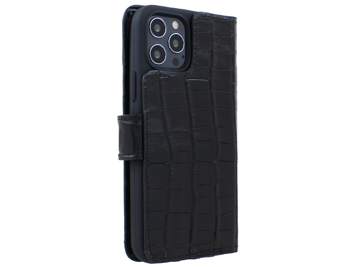 Classic Croco Leather Book Case Zwart - iPhone 12/12 Pro hoesje