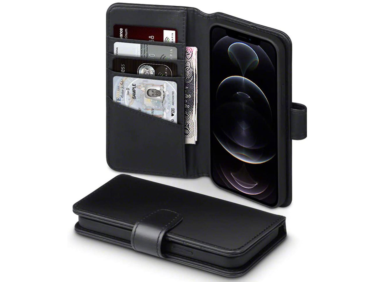 CaseBoutique Leather Wallet Zwart Leer - iPhone 12/12 Pro hoesje