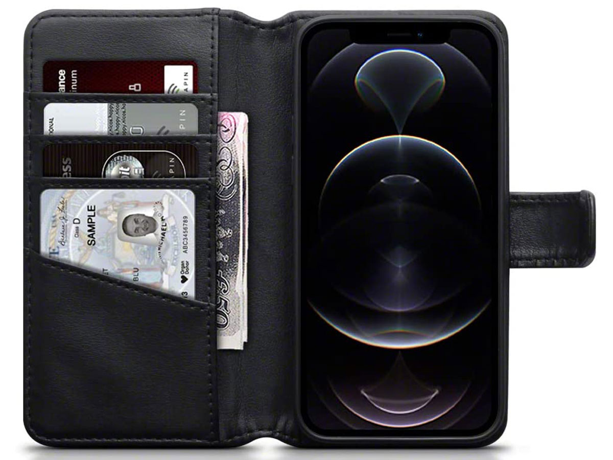CaseBoutique Leather Wallet Zwart Leer - iPhone 12/12 Pro hoesje