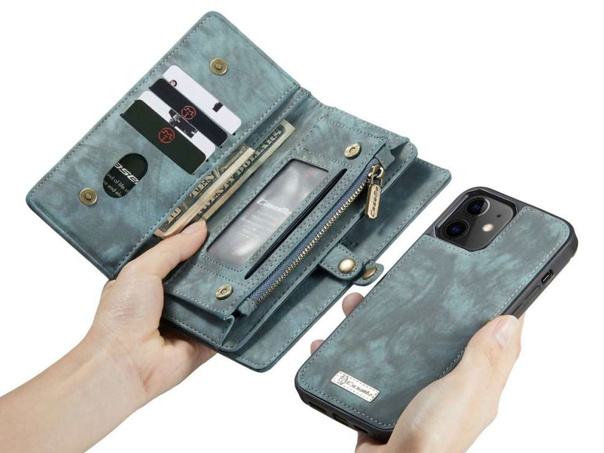 CaseMe 2in1 Wallet Case met Ritsvak Blauw - iPhone 12/12 Pro Hoesje