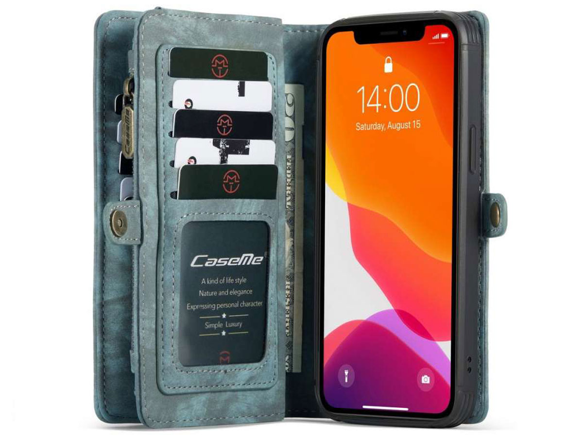 CaseMe 2in1 Wallet Case met Ritsvak Blauw - iPhone 12/12 Pro Hoesje