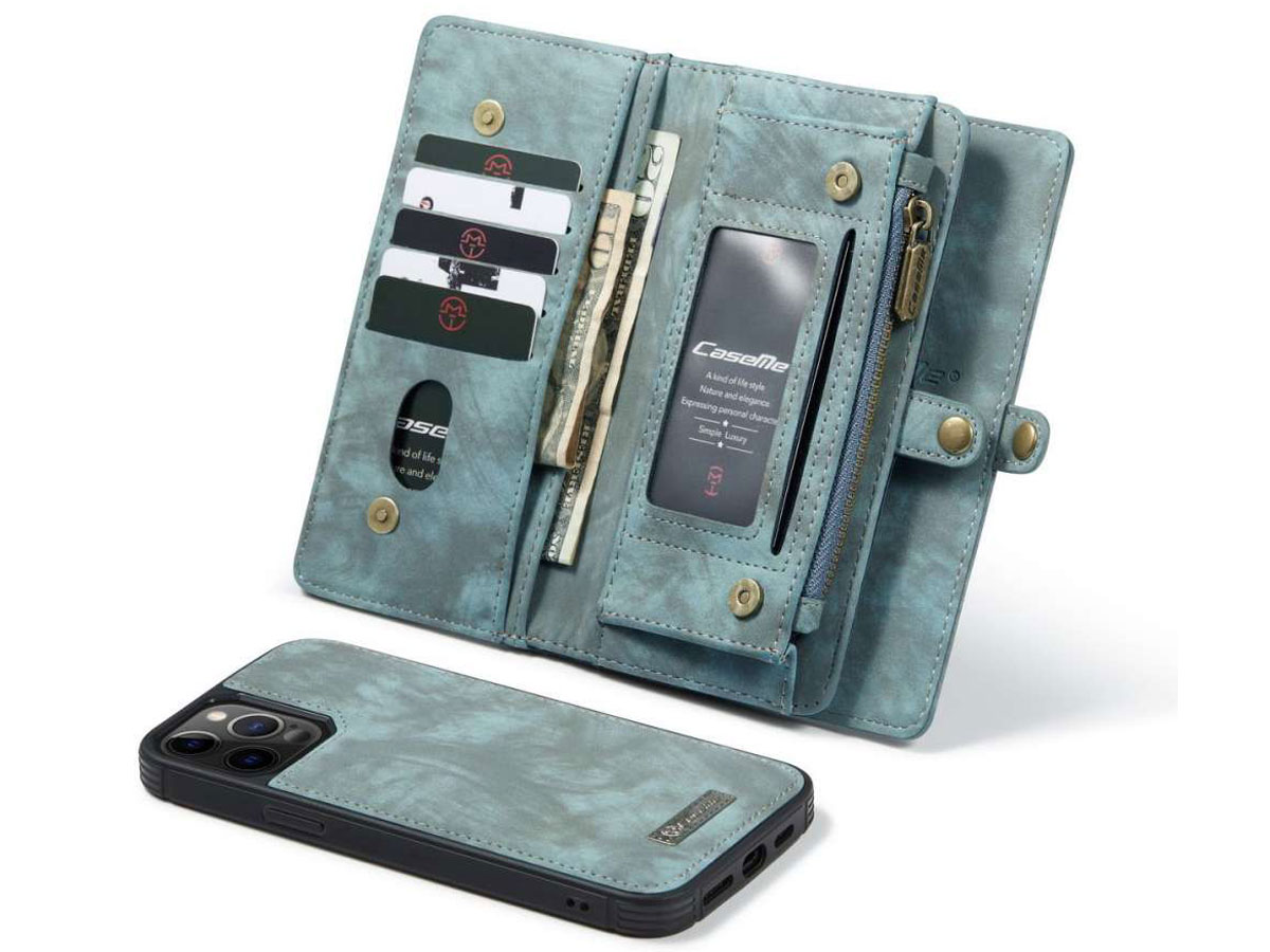 CaseMe 2in1 Wallet Case met Ritsvak Blauw - iPhone 12/12 Pro Hoesje