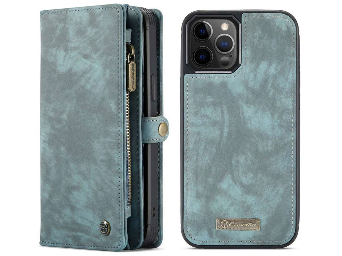 CaseMe 2in1 Wallet Case met Ritsvak Blauw - iPhone 12/12 Pro Hoesje