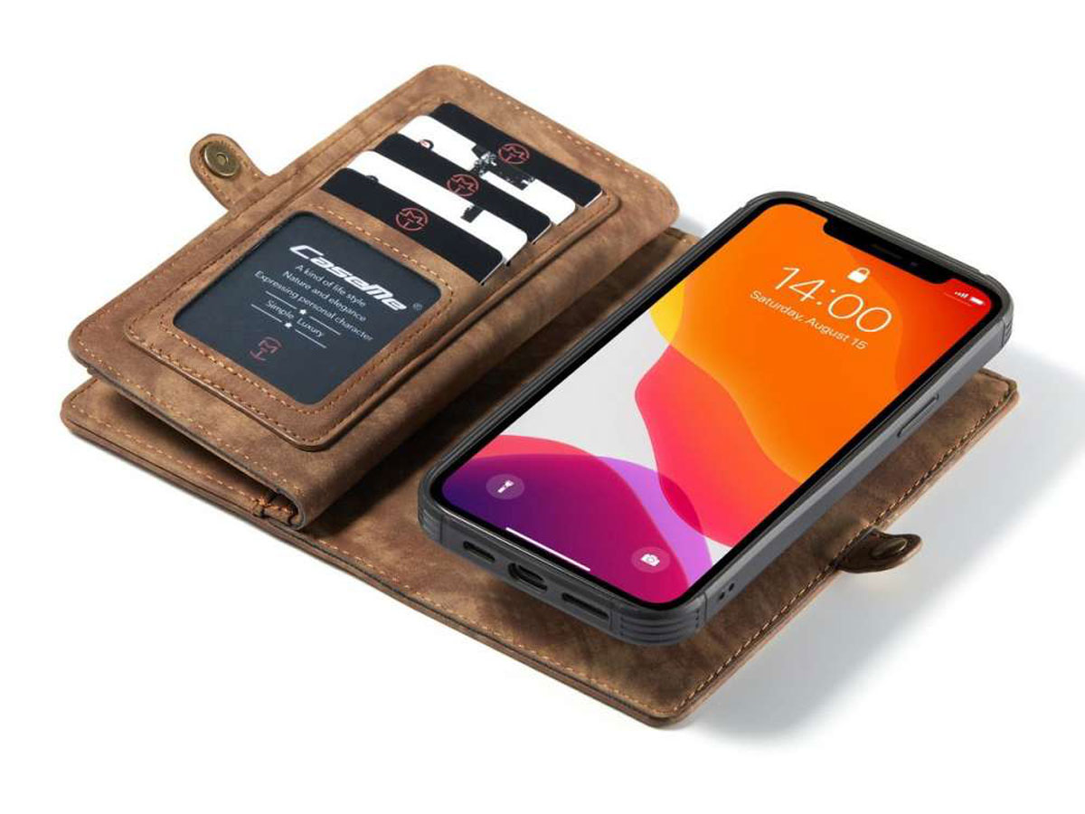 CaseMe 2in1 Wallet Case met Ritsvak Bruin - iPhone 12/12 Pro Hoesje