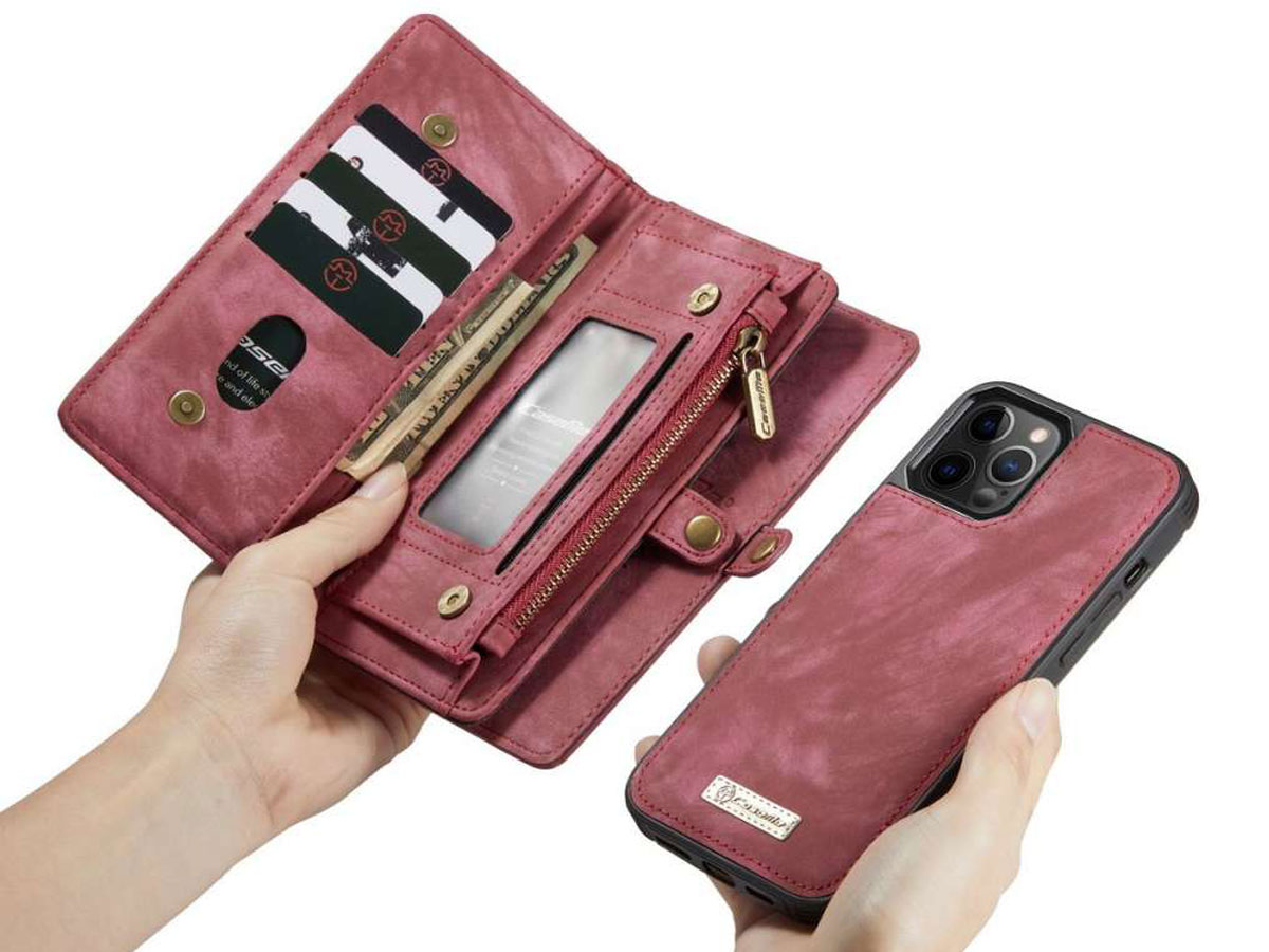 CaseMe 2in1 Wallet Case met Ritsvak Rood - iPhone 12/12 Pro Hoesje