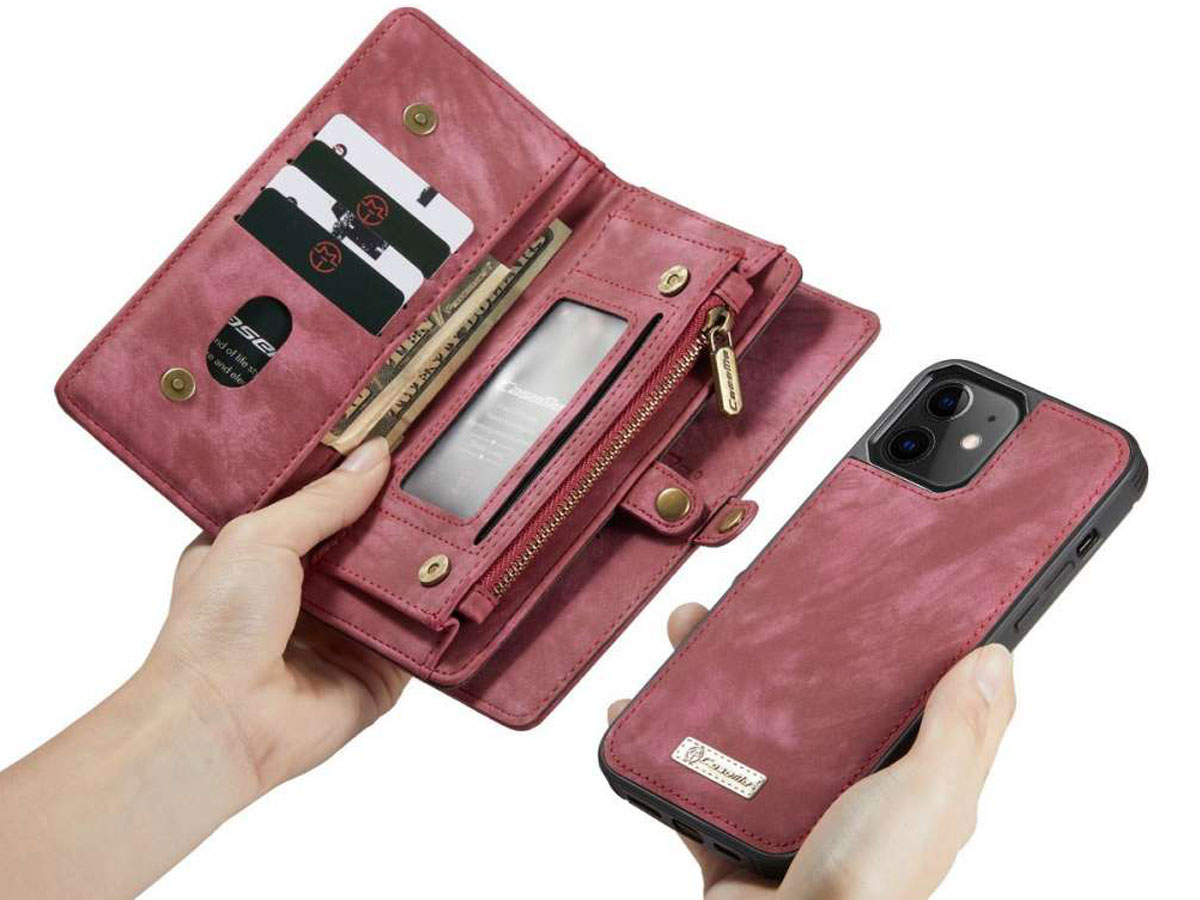 CaseMe 2in1 Wallet Case met Ritsvak Rood - iPhone 12/12 Pro Hoesje