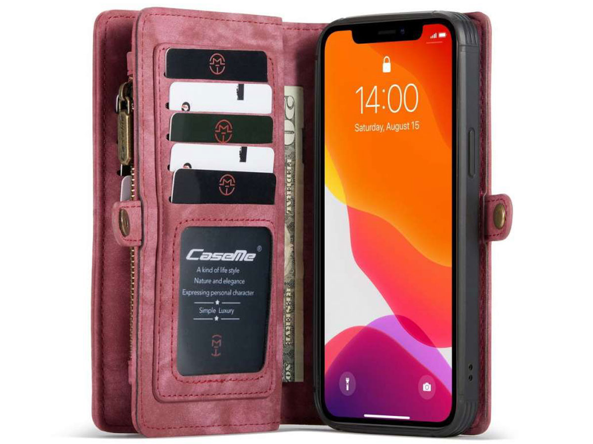 CaseMe 2in1 Wallet Case met Ritsvak Rood - iPhone 12/12 Pro Hoesje