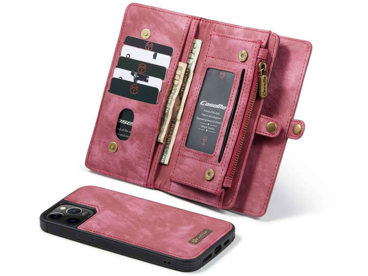 CaseMe 2in1 Wallet Case met Ritsvak Rood - iPhone 12/12 Pro Hoesje