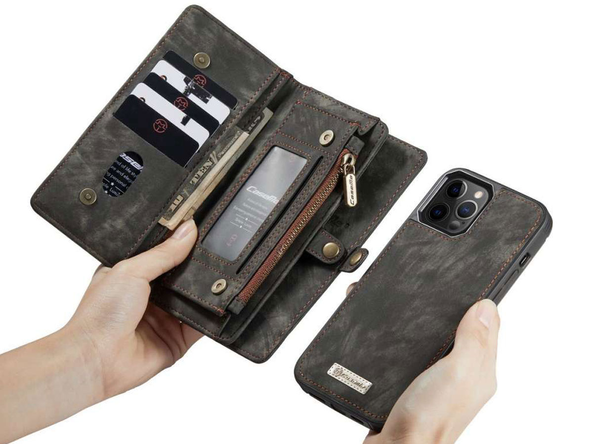 CaseMe 2in1 Wallet Case met Ritsvak Zwart - iPhone 12/12 Pro Hoesje