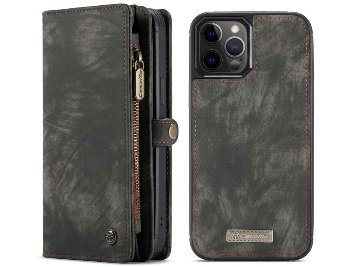 CaseMe 2in1 Wallet Case met Ritsvak Zwart - iPhone 12/12 Pro Hoesje